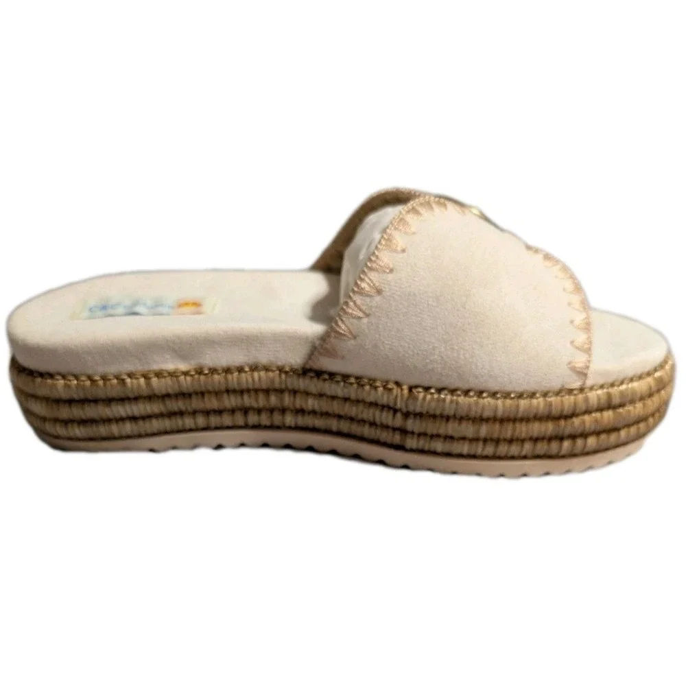 C&C California Barista Platform Slide Sandals Womens 8.5 Beige Espadrille‎